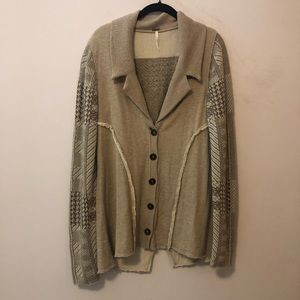 FREE PEOPLE Button-up Cardigan w/ Geometric Print